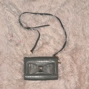 Betsey Johnson Gray Crossbody Bag with Crocodile Texture
